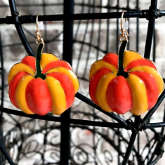Pumpkin Earrings Dangle Hooks Thanksgiving New Fall Jewelry Festival Har… - Picture 1 of 12